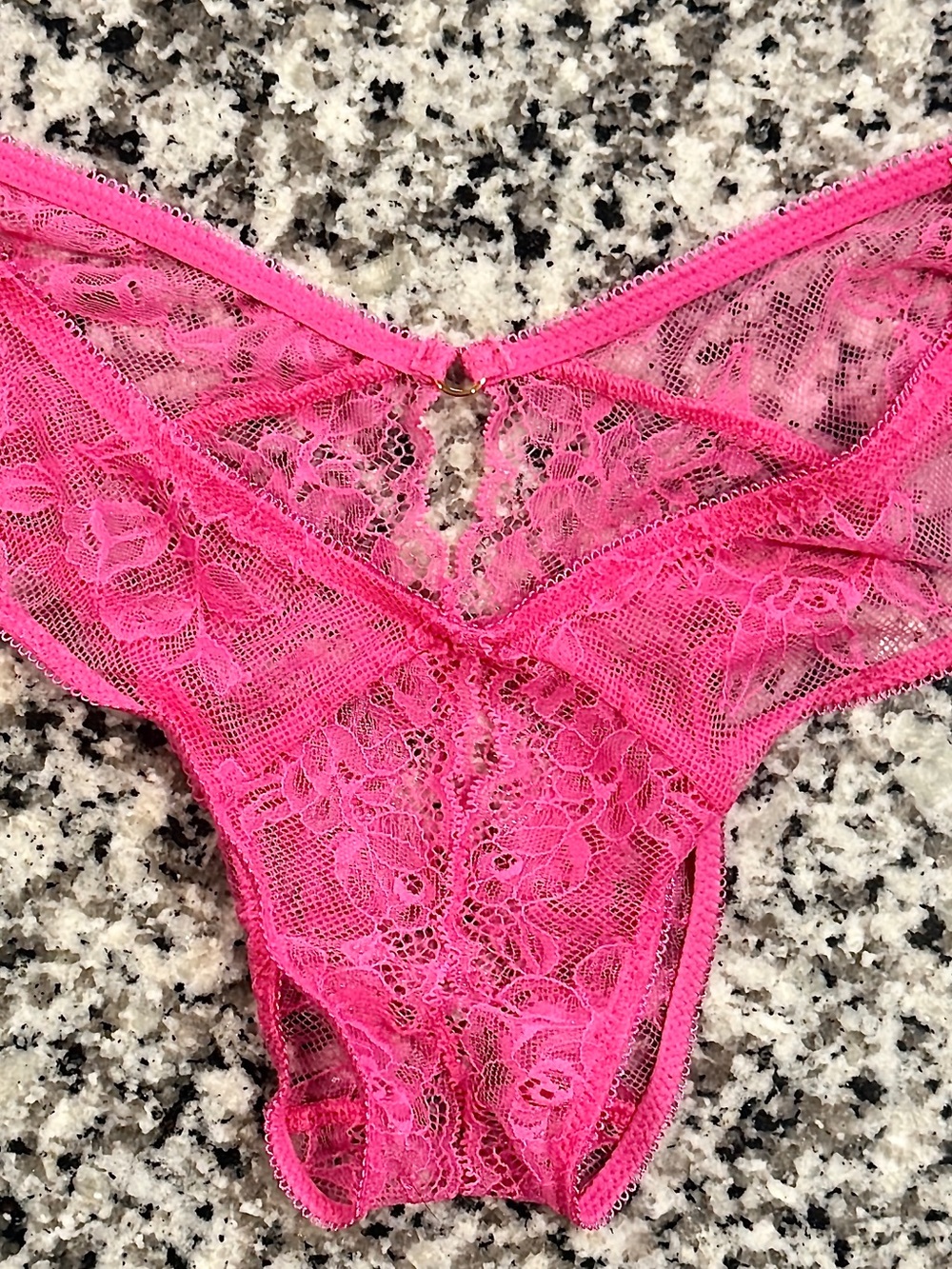 Victoria's Secret Hot Pink Floral Lace Thong (XS)